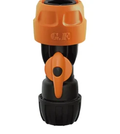 Raccordo portagomma con rubinetto da 1/2-5/8.