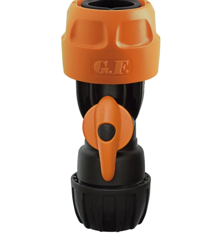 Raccordo portagomma con rubinetto da 1/2-5/8.