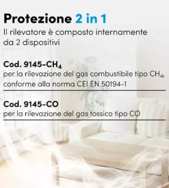 Rilevatore di gas metano e monossido di carbonio beghelli "sentigas duo dl145" con sistema di autodiagnosi e allarme