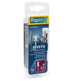 Rivetti diametro 3.2x8mm. alu + punta da trapano blister da 50
