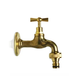 Rubinetto per fontana da giardino in ottone giallo lucido con rosone r1 da 1/2" - kam