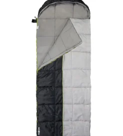 Sacco a pelo ultralight con cappuccio brunner "argos" in feathersoft nero e grigio 235x90 cm