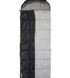 Sacco a pelo ultralight con cappuccio brunner "argos" in feathersoft nero e grigio 235x90 cm