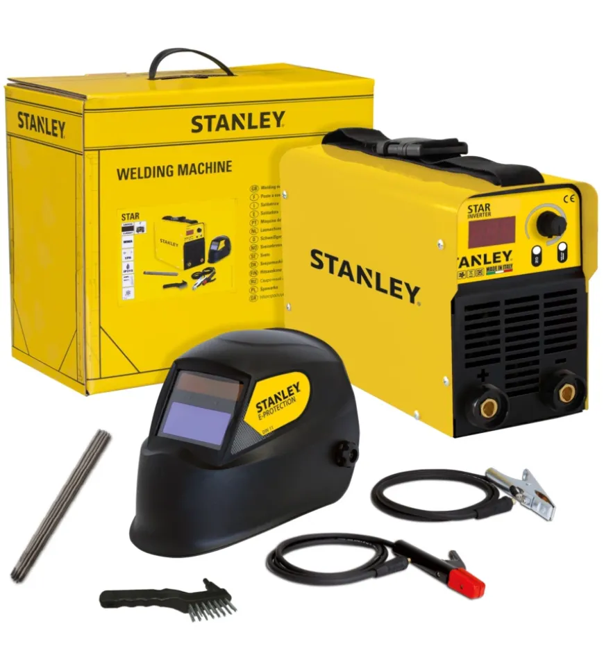 Saldatrice inverter mma ad elettrodo 130a stanley "star 3200" con accessori e maschera professionale