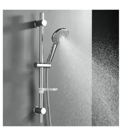 Saliscendi doccia idro bric "leonida" cromato con porta sapone, asta diametro 25 cm