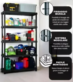 Scaffale 5 ripiani in polipropilene "titano" nero portata 350 kg 120x40x188 cm