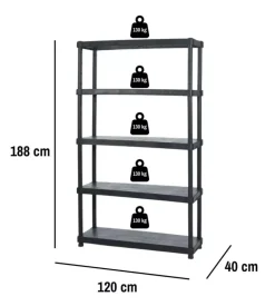 Scaffale 5 ripiani in polipropilene 