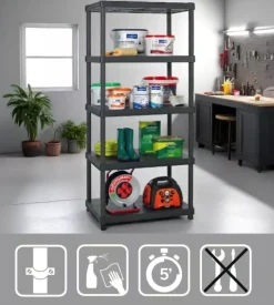 Scaffale 5 ripiani in polipropilene "krios" nero portata 450 kg 90x60x188 cm