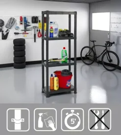 Scaffale 4 ripiani in polipropilene "iperione" nero portata 100 kg 60x30x143 cm