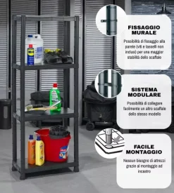 Scaffale 4 ripiani in polipropilene 