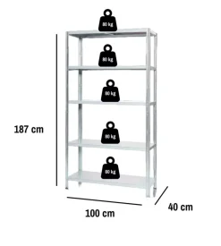 Scaffale in metallo 5 ripiani easy system portata 400 kg 100x40x187 cm