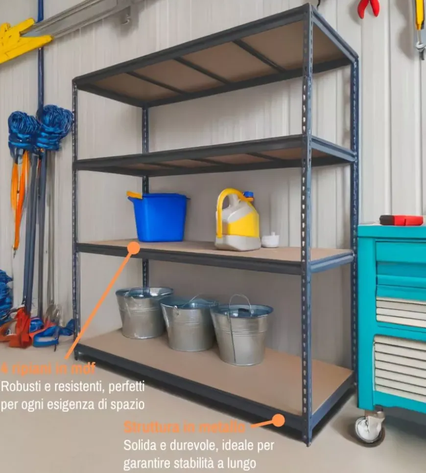 Scaffale in metallo 4 ripiani easy sistem portata 1200 kg 180x60x180 cm