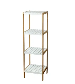 Scaffale multiuso 4 ripiani in bamboo bianco e legno, 34x33x110 cm