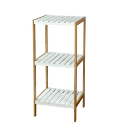Scaffale multiuso 3 ripiani in bamboo bianco e legno, 34x33x80 cm