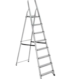 Scala alluminio essenza "everest" con 8 gradini e portata massima 150 kg, 134x51x215 cm