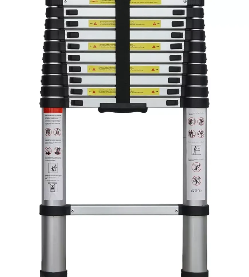 Scala telescopica essenza in alluminio con 10 gradini aperta altezza massima 3,20 mt