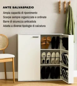 Scarpiera 2 ante bellahome con ante salvaspazio bianco 100x33,8x110 cm