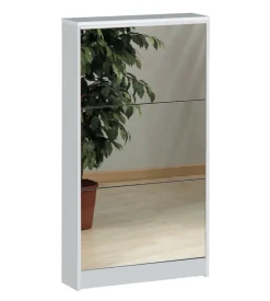 Scarpiera bianca con 3 ante a specchio, 62x114x18 cm