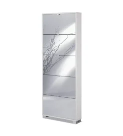 Scarpiera bianca con 5 ante a specchio, 66x181x14 cm
