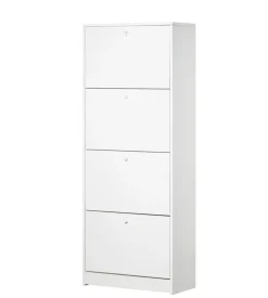 Scarpiera bianca con 4 ante, 62x158x29 cm