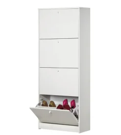Scarpiera bianca con 4 ante, 62x158x29 cm