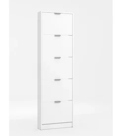 Scarpiera bianca con 5 ante, 58x18x192 cm