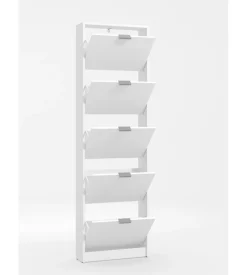 Scarpiera bianca con 5 ante, 58x18x192 cm