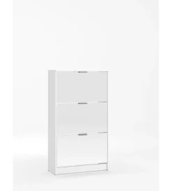 Scarpiera bianca con 3 ante a specchio, 67x28x119 cm
