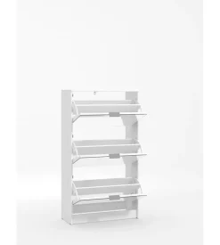 Scarpiera bianca con 3 ante a specchio, 67x28x119 cm