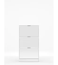 Scarpiera bianca con 3 ante a specchio, 67x28x119 cm