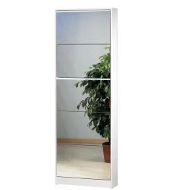 Scarpiera bianca con 5 ante a specchio, 62x182x18cm