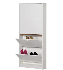 Scarpiera bianca con 4 ante, 62x148x18 cm