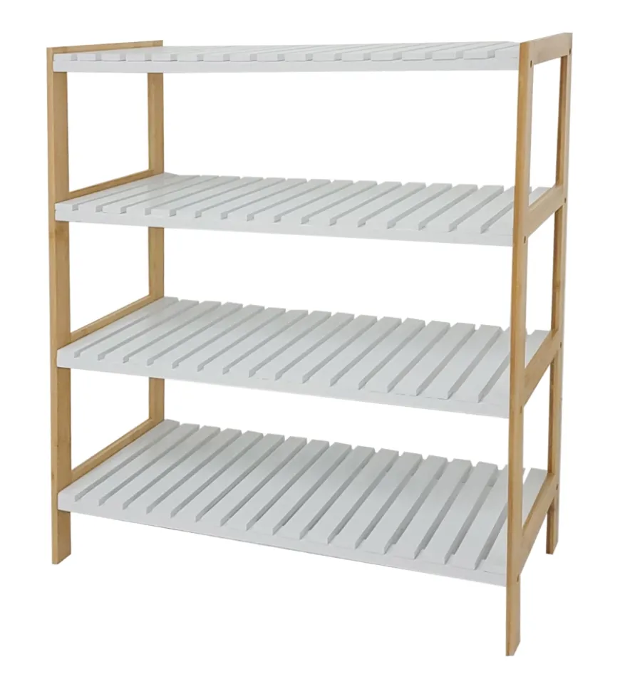 Scarpiera bianca in bamboo e legno, 70x26x75 cm