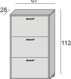 Scarpiera grigia con 3 ante, 67x28x112 cm