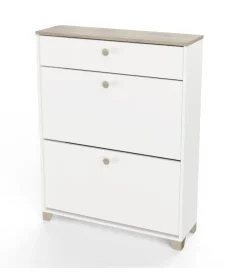 Scarpiera "izzy" bianca e quercia con 2 ante e 1 cassetto, 80,8x24,4x104,3 cm