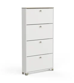 Scarpiera "izzy"bianca e quercia con 4 ante, 80,8x17,8x151,7 cm