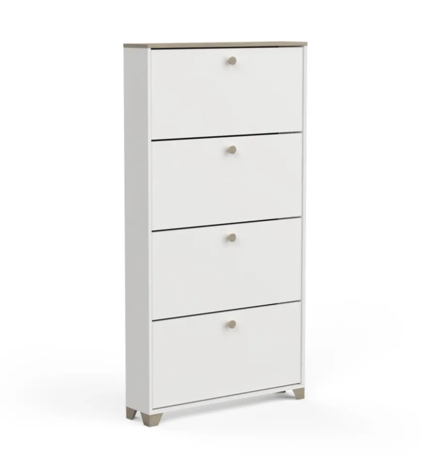 Scarpiera "izzy"bianca e quercia con 4 ante, 80,8x17,8x151,7 cm