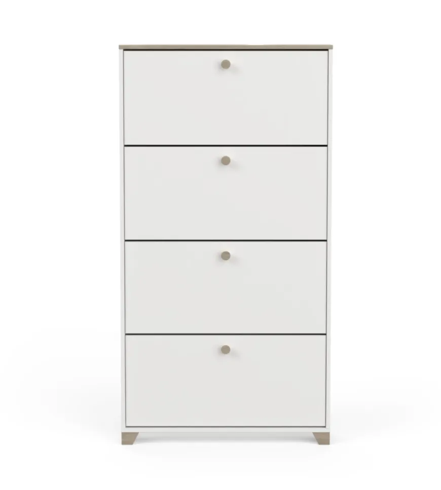 Scarpiera "izzy"bianca e quercia con 4 ante, 80,8x17,8x151,7 cm