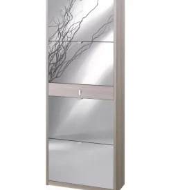 Scarpiera olmo con 4 ante a specchio e 1 cassetto, 63x29x164 cm