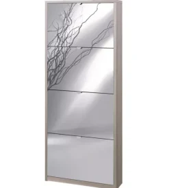 Scarpiera olmo con 4 ante a specchio, 63x18x154 cm