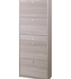 Scarpiera olmo con 4 ante e 1 cassetto, 63x29x164 cm
