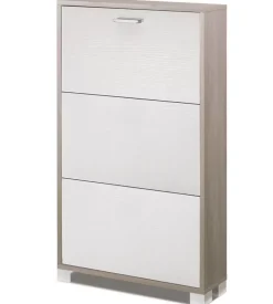 Scarpiera olmo e bianca con 3 ante, 70x118x18 cm