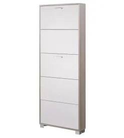 Scarpiera olmo e bianco fiammato con 5 ante, 70x190x18 cm