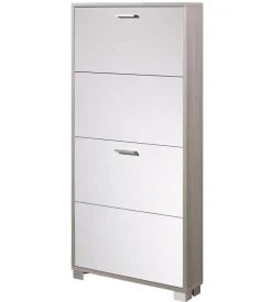 Scarpiera olmo e bianco fiammato con 4 ante, 70x154x18 cm