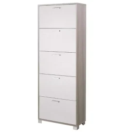 Scarpiera olmo e bianco fiammato con 5 ante, 70x190x29 cm