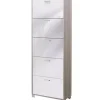 Scarpiera olmo e bianco lucido con 5 ante, 70x190x29 cm
