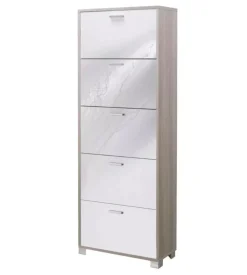 Scarpiera olmo e bianco lucido con 5 ante, 70x190x29 cm