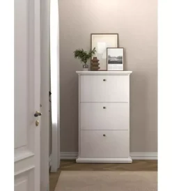 Scarpiera "paris" bianca con 3 ante, 77,8x127,7x27,4 cm