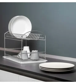 Scolapiatti  da lavandino con vassoio, acciaio
