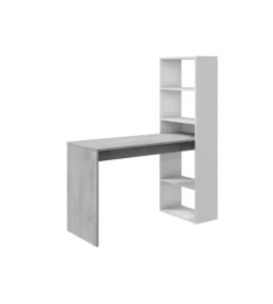 Scrivania bellahome "duplo" con libreria reversibile bianco e cemento 120x53x144 cm